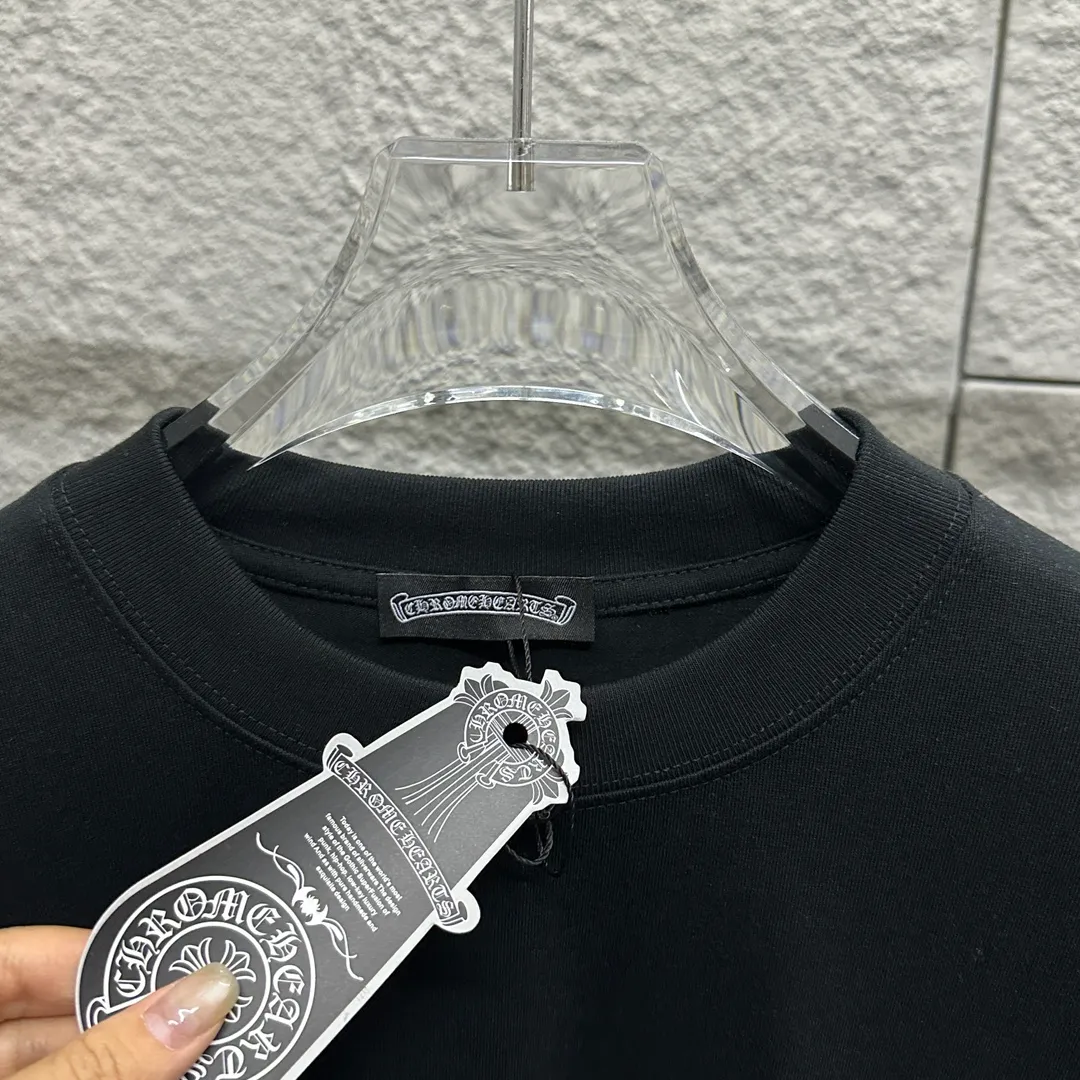 🅿️180 CH*Cro Heart*2025 spring and summer new style Classic horseshoe embroidery Customized double yarn plain cotton fabric Short-sleeved T-shirt Unisex Color: Black White Size: S (90-130 catties) M (120-150 catties) L (140-165 catties) XL (160-180 catties) XXL (180-210 catties)